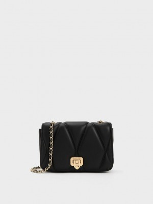 Charles & Keith Arwen Gesteppt Shoulder Bag Schwarz | HUDC15846