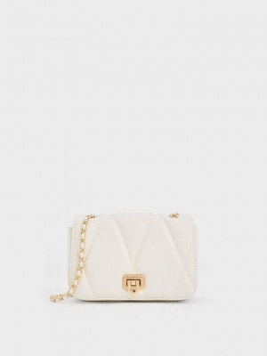 Charles & Keith Arwen Gesteppt Shoulder Bag Weiß | RUTM13492
