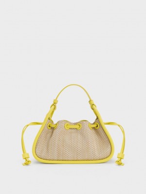 Charles & Keith Ashby Raffia Curved Handle Bag Gelb | WTRQ80354