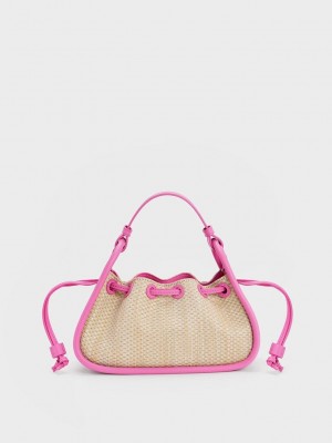 Charles & Keith Ashby Raffia Curved Handle Bag Rosa | ZLBR39568
