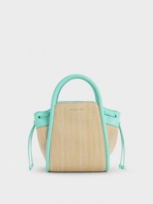 Charles & Keith Ashby Raffia Tote Bag Mintfarben Grün | NLGQ37518