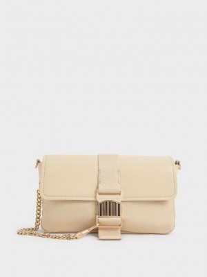 Charles & Keith Aspen Metallic Belt Schnallen Shoulder Bag Beige | CKUX62489