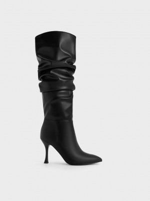 Charles & Keith Aster Ruched Knee-High Boots Schwarz | HGXV59814