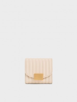 Charles & Keith Astrid Panelled Small Wallet Beige | LFRP38627