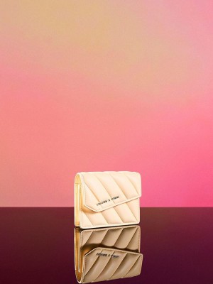 Charles & Keith Asymmetric Flap Panelled Wallet Beige | DAIY35680