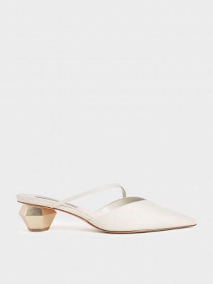 Charles & Keith Asymmetric Riemen Chrome Heel Mules Rosa | BPMC04368