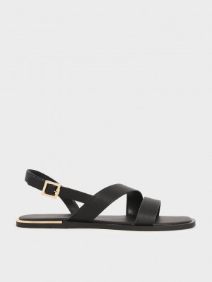 Charles & Keith Asymmetric Riemen Slingback Flats Schwarz | VSDZ85643