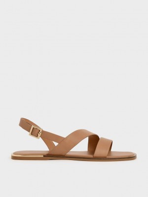 Charles & Keith Asymmetric Riemen Slingback Flats Caramel | UAQG31069