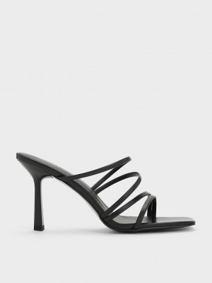 Charles & Keith Asymmetric Square-Kappe Absatz Mules Schwarz | OXTV69254