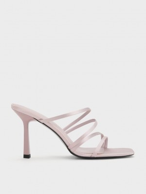 Charles & Keith Asymmetric Square-Kappe Absatz Mules Lila | FDTJ01928