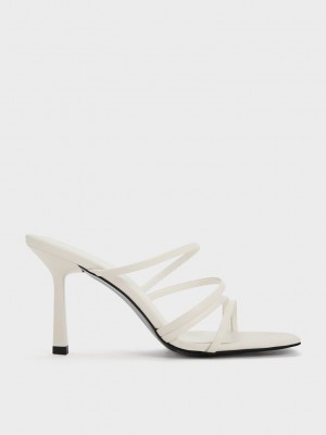 Charles & Keith Asymmetric Square-Kappe Absatz Mules Weiß | SXRO16782