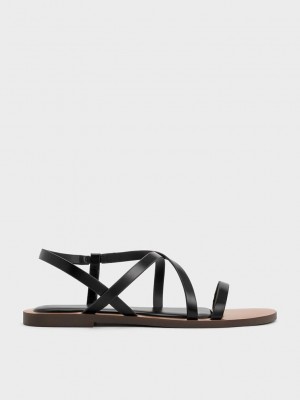 Charles & Keith Asymmetrical Riemchen Sandals Schwarz | JUTO47820