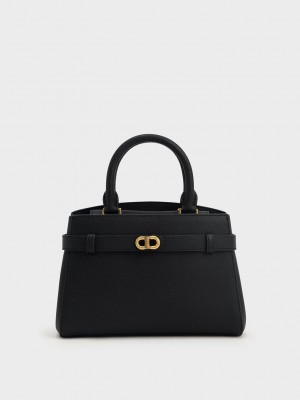 Charles & Keith Aubrielle Metallic-Accent Belted Bag Schwarz | ICZX17286