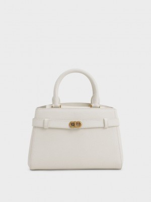 Charles & Keith Aubrielle Metallic-Accent Belted Bag Weiß | ZDOL31790