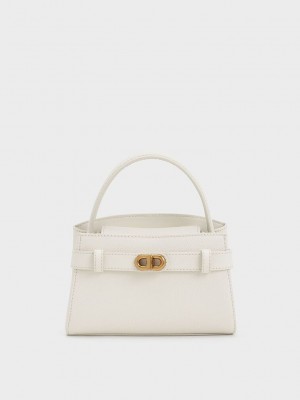 Charles & Keith Aubrielle Metallic-Schnallen Top Handle Bag Weiß | EQIR90364