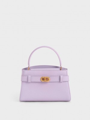 Charles & Keith Aubrielle Metallic-Schnallen Top Handle Bag Lila | TBUV02463