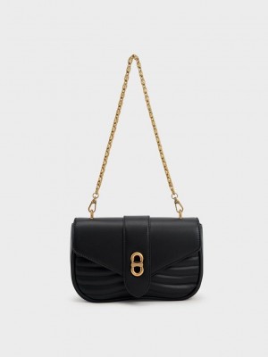 Charles & Keith Aubrielle Panelled Crossbody Bag Schwarz | GSAK58624