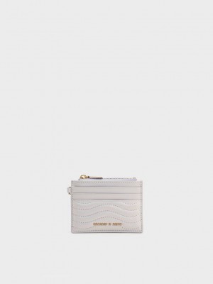 Charles & Keith Aubrielle Stitch-Trim Zip Card Holder Pearl | QTKU13067