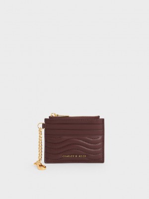 Charles & Keith Aubrielle Stitch-Trim Zip Card Holder Dunkelschokolade | OYZB26384
