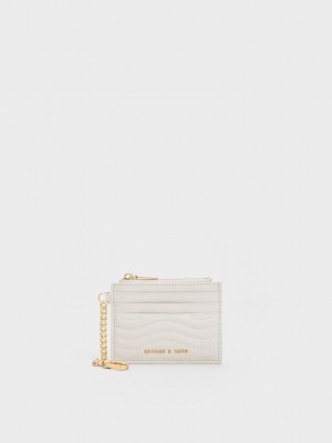 Charles & Keith Aubrielle Stitch-Trim Zip Card Holder Weiß | OJGS85231