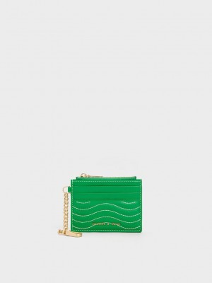 Charles & Keith Aubrielle Stitch-Trim Zip Card Holder Grün | JCBG34291