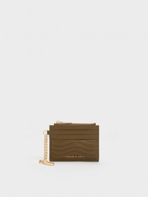 Charles & Keith Aubrielle Stitch-Trim Zip Card Holder Khaki | HQIR60497