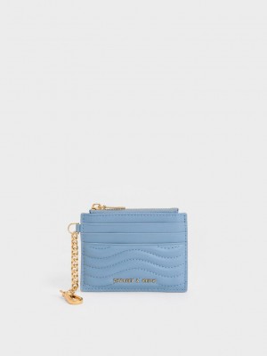 Charles & Keith Aubrielle Stitch-Trim Zip Card Holder Hellblau | XTEJ80396