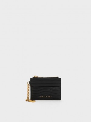 Charles & Keith Aubrielle Stitch-Trim Zip Card Holder Schwarz | DKTW07394