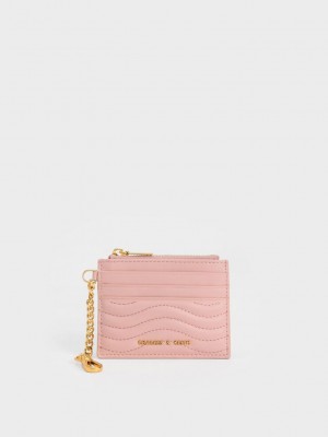 Charles & Keith Aubrielle Stitch-Trim Zip Card Holder Hellrosa | ASDP25938