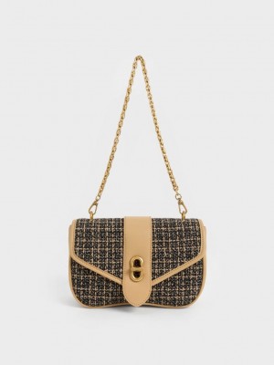 Charles & Keith Aubrielle Tweed Panelled Crossbody Bag Mehrfarbig | GHCD75013