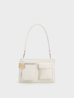 Charles & Keith Austen Multi-Pocket Shoulder Bag Weiß | IUNF23541