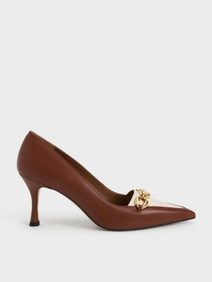 Charles & Keith Avani Chunky Chain Stilleto Heel Pumps Braun | VCEQ06341