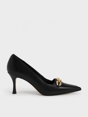 Charles & Keith Avani Chunky Chain Stilleto Heel Pumps Schwarz | ZIWV12586