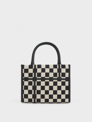 Charles & Keith Avenue Checkered Tote Bag Schwarz | PGAS86257