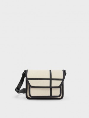 Charles & Keith Avenue Contrast-Trim Crossbody Bag Weiß | NKQC74026