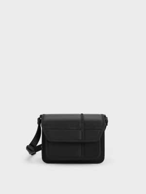 Charles & Keith Avenue Contrast-Trim Crossbody Bag Schwarz | LUAT78532