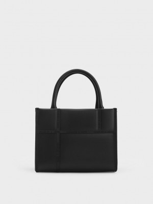 Charles & Keith Avenue Contrast-Trim Tote Bag Schwarz | DBVK08316