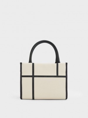 Charles & Keith Avenue Contrast-Trim Tote Bag Weiß | XBZR94258