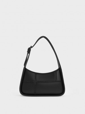 Charles & Keith Avenue Contrast-Trim Trapeze Shoulder Bag Schwarz | PKGV50274