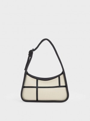 Charles & Keith Avenue Contrast-Trim Trapeze Shoulder Bag Weiß | DEHF28149