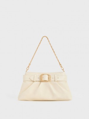 Charles & Keith Avis Belted Ruched Shoulder Bag Weiß | QBTM67342