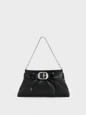 Charles & Keith Avis Belted Ruched Shoulder Bag Schwarz | UEPY45362