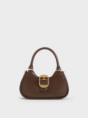 Charles & Keith Avis Belted Top Handle Bag Dunkelbraun | DBMA41529