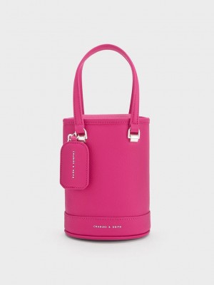 Charles & Keith Avis Cylindrical Bucket Bag Fuchsie | KEFG02184