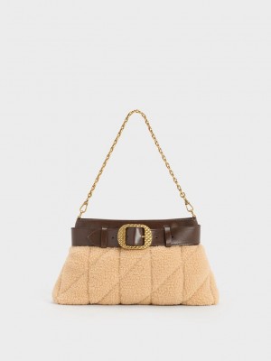 Charles & Keith Avis Gesteppt-Fur Belted Shoulder Bag Mehrfarbig | SBLX59043