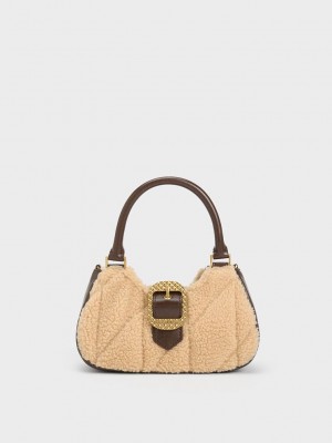 Charles & Keith Avis Gesteppt-Fur Belted Top Handle Bag Mehrfarbig | UYQL59823