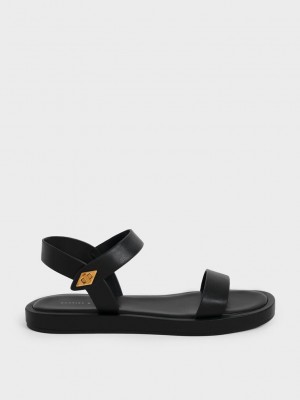 Charles & Keith Back Riemen Sandals Schwarz | YPEO83549