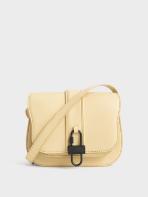Charles & Keith Balta Padlock Crossbody Bag Beige | YOSE62354