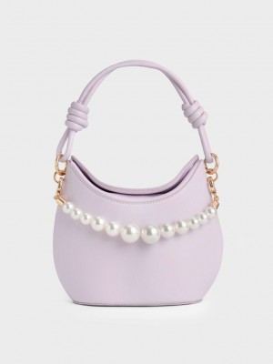 Charles & Keith Bead-Embellished Knotted Handle Bag Lila | QOZM18746