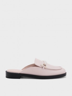 Charles & Keith Beaded Accent Loafer Mules Rosa | MTEJ87536